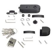 Kit serrure gâche portes verre doubles loquet horizontal porte verre 8-12mm acier alu. noir