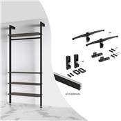 Kit fixation 4 étagères bois 1 tringle suspension 1m long Noir alu. Zamak plastique noir texturé
