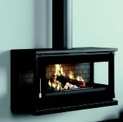 Poeles à bois à suspendre 18kw fonte bûches 75cm sortie 200mm 2 turbines