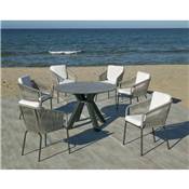 Set Salon de jardin à Manger VALONIA-HPL-120 avec 6xTULIP-3 Finition ANTHRACITE/HPL DESIGN PIERRE GRISE ARGENTA/CORDAGE GRIS Tissus de 6 places