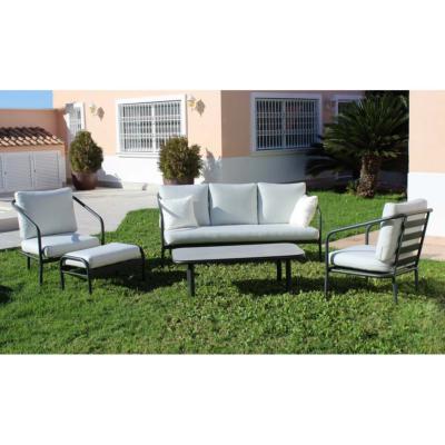 Salon de jardin 5 places anthracite tissus anais blanc table basse rectangulaire 120cm