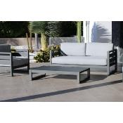 Salon jardin 4 à 5 places sofa 2 places 2 fauteuils table basse anthracite gris clair