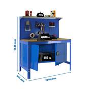 Établi métal bleu bois capacité charge 600 kgs dim.1445x1210x610mm à visser