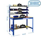 Établi métal bleu bois capacité charge 600 kgs dim.1445x1210x610mm à visser