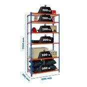 Étagère en métal bleu orange bois 6 étagères 200 kgs dim.2500x1100x300mm sans vis