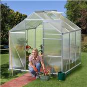 Serre de jardin aluminium polycarbonate 3.6m2 190x190cm h. faitage 195cm lucarne