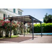 Carport Aluminium toit plat coloris gris anthracite à réduction chaleur surface ext. 14,70 m2