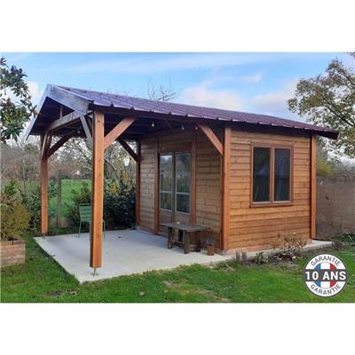 Abri 2 pentes Bois Douglas France Carport Auvent voiture 450x800cm H 250cm