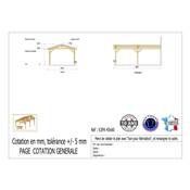 Abri 2 pentes Adossé Bois Douglas France Carport Auvent voiture 450x600cm H 250cm