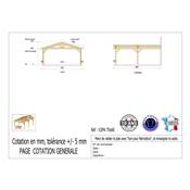 Abri 2 pentes Adossé Bois Douglas France Carport Auvent voiture 750x600cm H 250cm