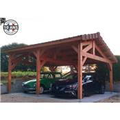 Abri 2 pentes Faitage Décalé Bois Douglas France Carport Auvent voiture 600x550cm H 250cm