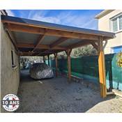 Abri Toit Plat Adossé Bois Douglas France Carport Auvent voiture 450x1150cm H 250cm