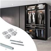 Kit ferrures 2 portes coulissantes armoire fermeture souple rails encastrés 2,35m Anodisé mat