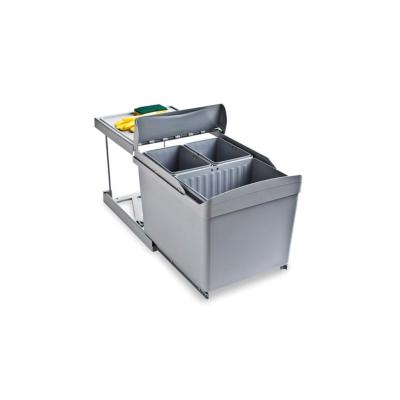 Poubelles recyclage cuisine gris 1x16L + 2x7,5L fixation inf. extraction automatique