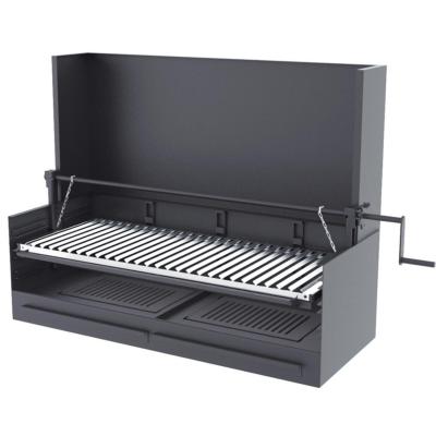 Barbecue charbon de bois 100 cm avec paravent et élevateur