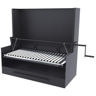Barbecue charbon de bois 80 cm avec paravent et élevateur