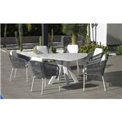 Set Salon de jardin à Manger EVEREST-KRION/TULIP- Finition BLANC/CORDAGE GRIS Tissus BLANC