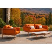 Salon jardin 4 à 5 places sofa 2 places 2 fauteuils table basse tropical terracota