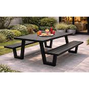 Table rectangulaire et bancs de jardin 6 à 8 places 220x150x75cm anthracite