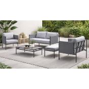 Salon jardin 4 à 6 places sofa 2 pl 2 fauteuils table basse pose pieds anthracite gris