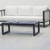 Salon jardin 4 à 6 places sofa 3 places 2 fauteuils table basse anthracite/blanc blanc