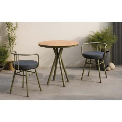 Ensemble bistrot 2 fauteuils table ronde diam 90cm vert gris foncé impermeable