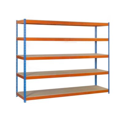 Étagère en métal bleu orange bois 10 étagères 600 kgs dim.2500x1500x600mm sans vis
