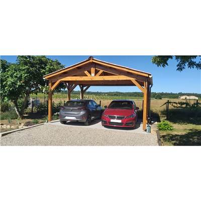 Abri Deux Pentes, Bois DOUGLAS Français, Carport, Auvent, Abri voiture