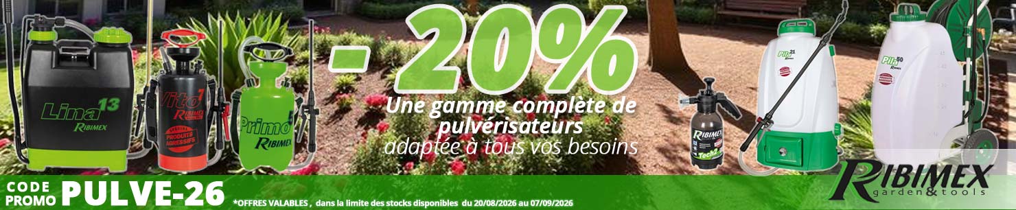 Profitez de notre offre exclusive , 20% de remise sur les pulvérisateurs Ribimex avec le code PULVE-26 chez Bricommerce