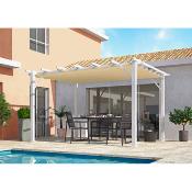 Pergola aluminium structure blanche 12 m² toile d'ombrage