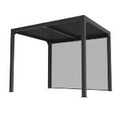 Pergola bioclimatique aluminium anthracite 7.20 m² rideau grd côté