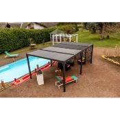 Pergola bioclimatique aluminium XXL anthracite 21,52 m2 5 moucharabieh petit côté