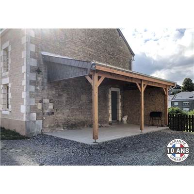 Abri 1 pente Adossé Bois Douglas France Carport Auvent voiture 350x650cm H 250cm
