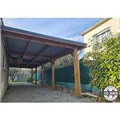 Abri Toit Plat Adossé Bois Douglas France Carport Auvent voiture 450x1250cm H 250cm