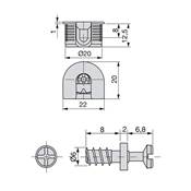 Lot 20 attaches goujons fixation tablette diam. 20mm 12.5mm goujons diam. 6mm 8mm Acier