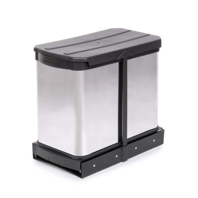 Poubelle recyclage cuisine Recycle Inox 2x12L fixation au sol extraction manuelle