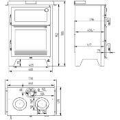 Poêle à bois avec four et chauffe-assiettes 12kw vermiculite bûches 65cm sortie 150mm