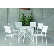 Salon de jardin à manger 4 places blanc table ronde diam 100cm