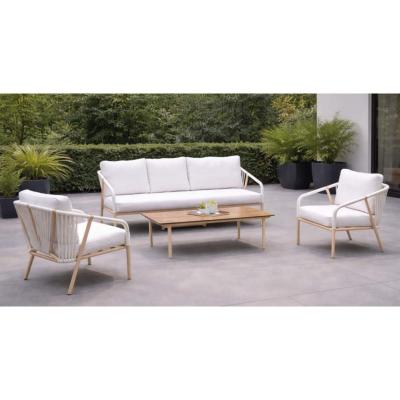 Salon jardin 4 à 6 places sofa 3 places 2 fauteuils table basse blanche  blanc