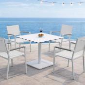 Ensemble bistrot 4 fauteuils table carré 80x80cm blanc tissus blanc
