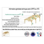 Abri 2 pentes Faitage Décalé Bois Douglas France Carport Auvent voiture 500x1050cm H 250cm