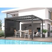 Pergola bioclimatique aluminium anthracite 10.80 m² rideau manuel petit côté