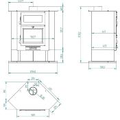 CH-5-H - poêle à bois de coin en acier, four supérieur, bûcher inférieur, dble combustion