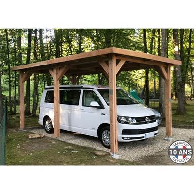 Abri Toit Plat Bois Douglas France Carport Auvent voiture 500x500cm H 250cm
