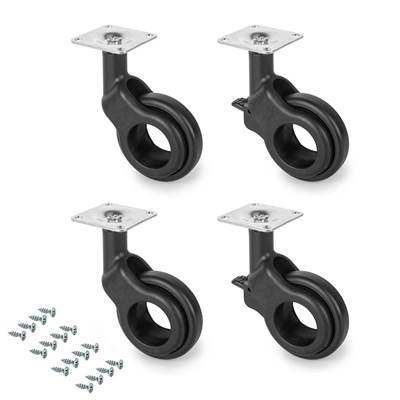 Lot 4 roulettes Hole 2 plétine montage diam. 60mm Acier plastique noir