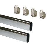 Kit 2 tubes de penderie ovale 30 x 15 mm acier chromé avec supports