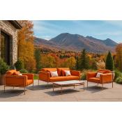 Salon jardin 4 à 5 places sofa 2 places 2 fauteuils table basse tropical terracota