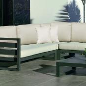 Salon jardin canapé d'angle 4 à 8 places table basse anthracite tissus beige