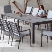 Salon à manger 10 places table rectangulaire 200-275 10 fauteuils anthracite gris clair