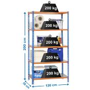 Étagère métal bleu orange galvanisé 5 étagères 200 kgs dim.2000x1200x500mm sans vis